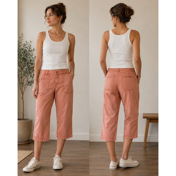 Gloria Vanderbilt Pants - Gloria Vanderbilt peach Wide Leg Crop capri Pants Size 12 Granola Gorpcore boho